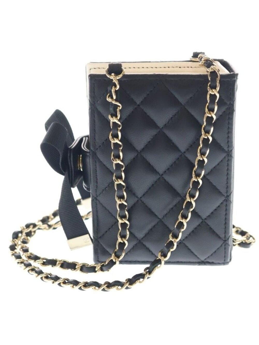 Chanel Book Card Case Mini Bag Chain Black Lambskin Gold - Picture 2 of 6